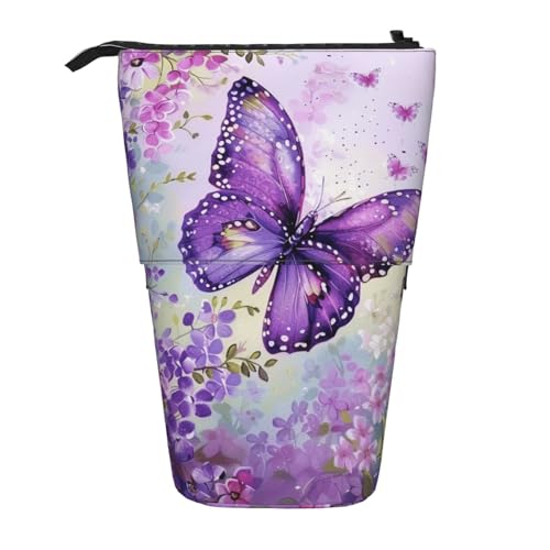 WPUTY Federmäppchen mit Schmetterlingsmotiv, ausziehbar, für Kosmetik, Make-up, Bürotasche, Blau, Schöne bunte Schmetterlingskunst, Einheitsgröße, Schulranzen von WPUTY