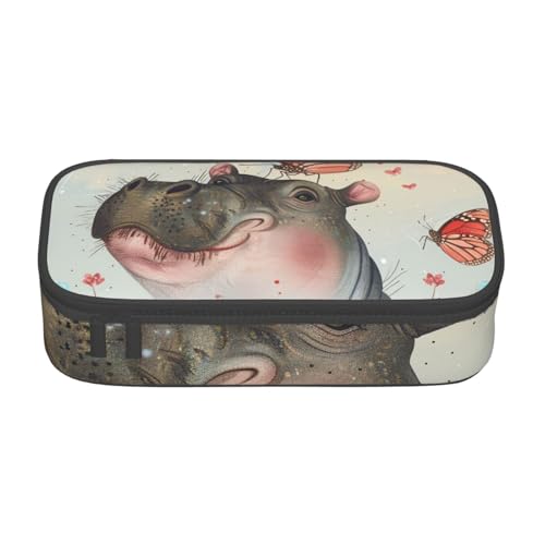 WPUTY Federmäppchen mit Schmetterlingsmotiv und Nilpferd, großes Fassungsvermögen, Stifteetui, Schreibwarenbox, Make-up-Tasche für Büro, Reisen, Schule, Schwarz , Einheitsgröße, Schulranzen von WPUTY