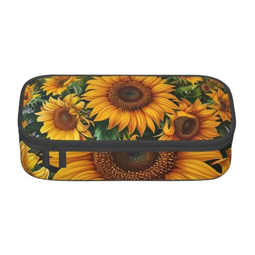 WPUTY Federmäppchen mit Sonnenblumen-Motiv, großes Fassungsvermögen, Stifteetui, Schreibwarenbox, Make-up-Tasche für Büro, Reisen, Schule, Schwarz , Einheitsgröße, Schulranzen von WPUTY