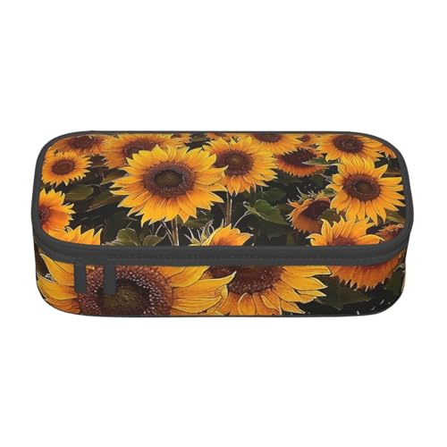 WPUTY Federmäppchen mit Sonnenblumen-Motiv, großes Fassungsvermögen, Stifteetui, Schreibwarenbox, Make-up-Tasche für Büro, Reisen, Schule, Schwarz , Einheitsgröße, Schulranzen von WPUTY
