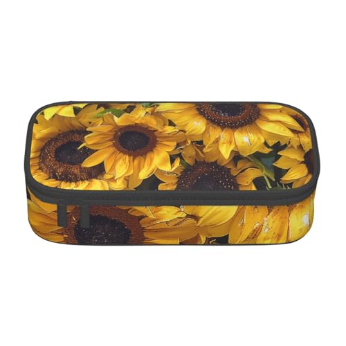 WPUTY Federmäppchen mit Sonnenblumen-Motiv, großes Fassungsvermögen, Stifteetui, Schreibwarenbox, Make-up-Tasche für Büro, Reisen, Schule, Schwarz , Einheitsgröße, Schulranzen von WPUTY