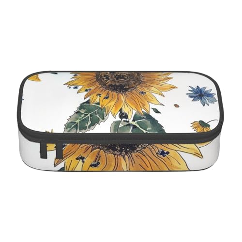 WPUTY Federmäppchen mit Sonnenblumen-Motiv, großes Fassungsvermögen, Stifteetui, Schreibwarenbox, Make-up-Tasche für Büro, Reisen, Schule, Schwarz , Einheitsgröße, Schulranzen von WPUTY