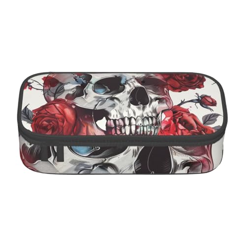 WPUTY Federmäppchen mit Totenkopf-Motiv, großes Fassungsvermögen, Stifteetui, Schreibwarenbox, Make-up-Tasche für Büro, Reisen, Schule, Schwarz , Einheitsgröße, Schulranzen von WPUTY