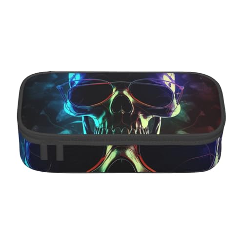 WPUTY Federmäppchen mit Totenkopf-Motiv, großes Fassungsvermögen, Stifteetui, Schreibwarenbox, Make-up-Tasche für Büro, Reisen, Schule, Schwarz , Einheitsgröße, Schulranzen von WPUTY