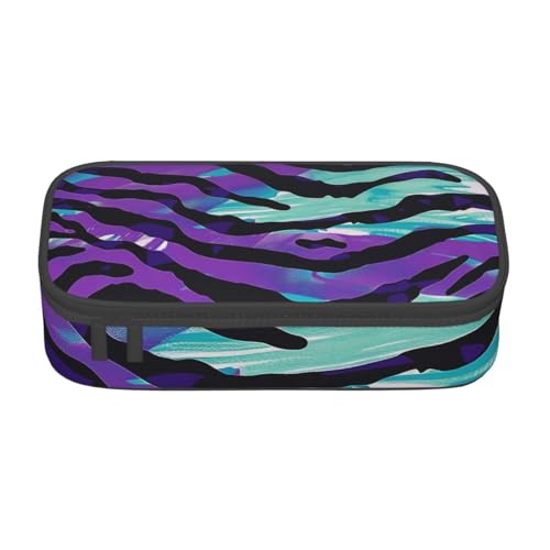WPUTY Federmäppchen mit Zebrastreifen, großes Fassungsvermögen, Stifteetui, Schreibwarenbox, Make-up-Tasche für Büro, Reisen, Schule, Blau / Grün, Schwarz , Einheitsgröße, Schulranzen von WPUTY
