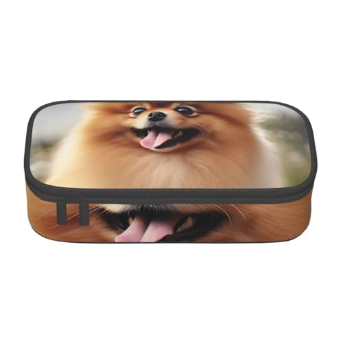 WPUTY Federmäppchen mit Zwergspitzmotiv, großes Fassungsvermögen, Stifteetui, Schreibwarenbox, Make-up-Tasche für Büro, Reisen, Schule, Schwarz , Einheitsgröße, Schulranzen von WPUTY