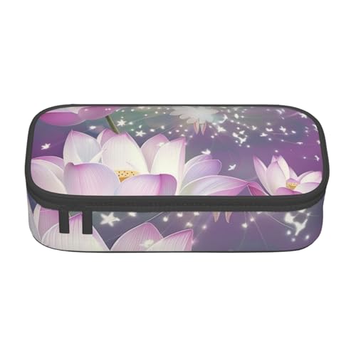 WPUTY Federmäppchen mit asiatischer Lotusblüte, großes Fassungsvermögen, Stifteetui, Schreibwarenbox, Make-up-Tasche für Büro, Reisen, Schule, Schwarz , Einheitsgröße, Schulranzen von WPUTY