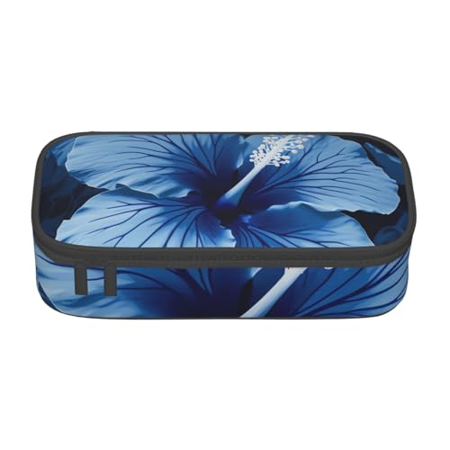 WPUTY Federmäppchen mit blauem Hibiskus, großes Fassungsvermögen, Stifteetui, Schreibwarenbox, Make-up-Tasche für Büro, Reisen, Schule, Schwarz , Einheitsgröße, Schulranzen von WPUTY