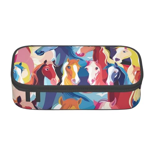 WPUTY Federmäppchen mit buntem Cartoon-Pferde-Motiv, großes Fassungsvermögen, Stifteetui, Schreibwarenbox, Make-up-Tasche für Büro, Reisen, Schule, Schwarz , Einheitsgröße, Schulranzen von WPUTY