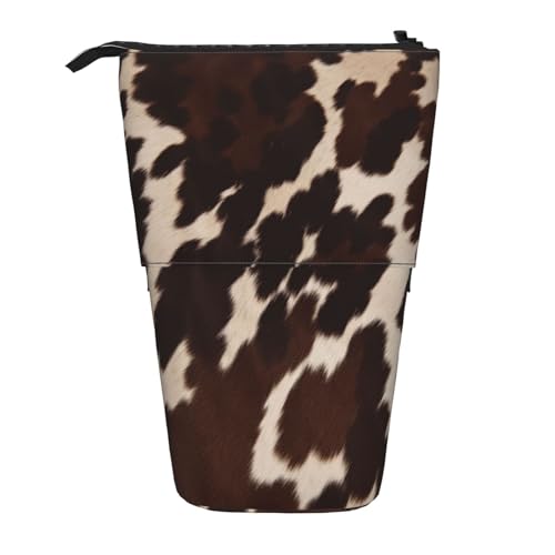 WPUTY Federmäppchen mit buntem tropischem Blättermotiv, ausziehbar, für Kosmetik, Make-up, Bürotasche, Braunes Rindsleder, Einheitsgröße, Schulranzen von WPUTY