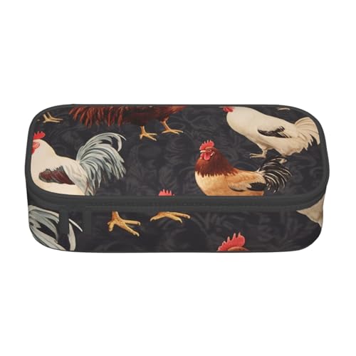 WPUTY Federmäppchen mit französischem Hahnmotiv, großes Fassungsvermögen, Stifteetui, Schreibwarenbox, Make-up-Tasche für Büro, Reisen, Schule, Schwarz , Einheitsgröße, Schulranzen von WPUTY