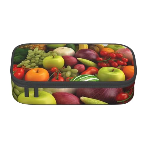 WPUTY Federmäppchen mit frischem Gemüse, Obst, großes Fassungsvermögen, Stifteetui, Schreibwarenbox, Make-up-Tasche für Büro, Reisen, Schule, Schwarz , Einheitsgröße, Schulranzen von WPUTY