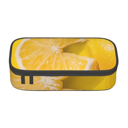 WPUTY Federmäppchen mit gelbem Zitronenmuster, großes Fassungsvermögen, Stifteetui, Schreibwarenbox, Make-up-Tasche für Büro, Reisen, Schule, Schwarz , Einheitsgröße, Schulranzen von WPUTY