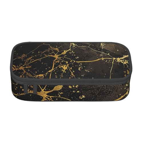 WPUTY Federmäppchen mit goldfarbenem und schwarzem Tapetendruck, großes Fassungsvermögen, Stifteetui, Schreibwarenbox, Make-up-Tasche für Büro, Reisen, Schule, Schwarz , Einheitsgröße, Schulranzen von WPUTY