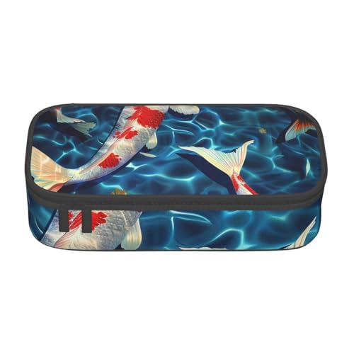 WPUTY Federmäppchen mit japanischem Fischmotiv, großes Fassungsvermögen, Stifteetui, Schreibwarenbox, Make-up-Tasche für Büro, Reisen, Schule, Schwarz , Einheitsgröße, Schulranzen von WPUTY