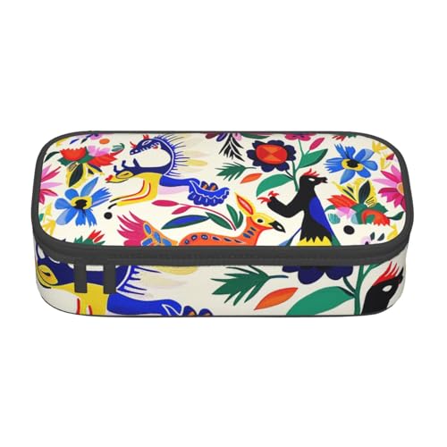 WPUTY Federmäppchen mit mexikanischem Otomi-Tiermotiv, großes Fassungsvermögen, Stifteetui, Schreibwarenbox, Make-up-Tasche für Büro, Reisen, Schule, Schwarz , Einheitsgröße, Schulranzen von WPUTY