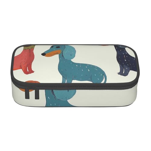 WPUTY Federmäppchen mit niedlichem Dackel-Motiv, großes Fassungsvermögen, Stifteetui, Schreibwaren-Box, Make-up-Tasche für Büro, Reisen, Schule, Schwarz , Einheitsgröße, Schulranzen von WPUTY