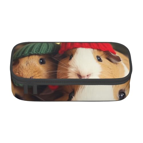 WPUTY Federmäppchen mit niedlichem Meerschweinchen mit Hut, bedrucktes Federmäppchen, großes Fassungsvermögen, Stifteetui, Schreibwaren-Box, Make-up-Tasche für Büro, Reisen, Schule, Schwarz , von WPUTY