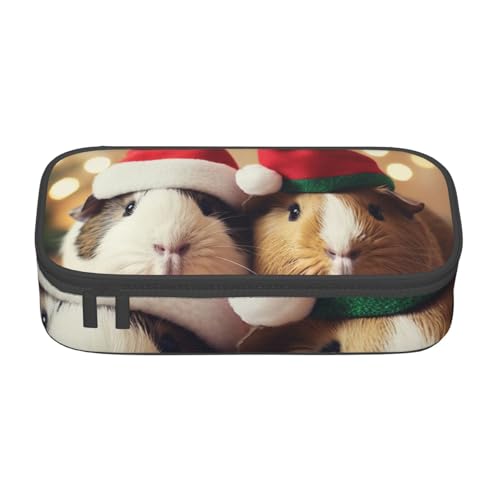 WPUTY Federmäppchen mit niedlichem Meerschweinchen mit Weihnachtsmütze, großes Fassungsvermögen, Stifteetui, Schreibwaren-Box, Make-up-Tasche für Büro, Reisen, Schule, Schwarz , Einheitsgröße, von WPUTY