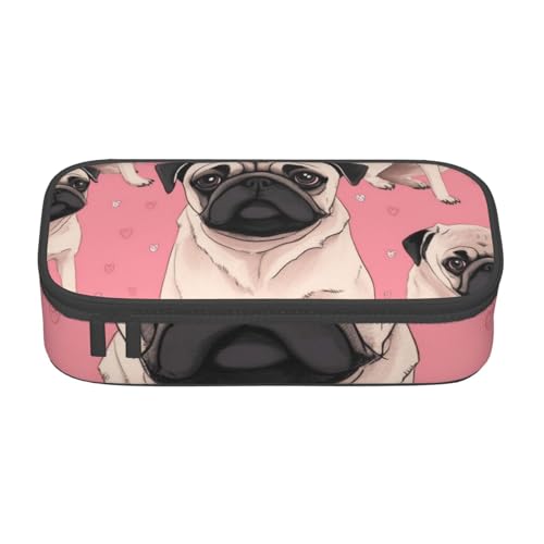 WPUTY Federmäppchen mit niedlichem Mops-Motiv, großes Fassungsvermögen, Stifteetui, Schreibwaren-Box, Make-up-Tasche für Büro, Reisen, Schule, Schwarz , Einheitsgröße, Schulranzen von WPUTY