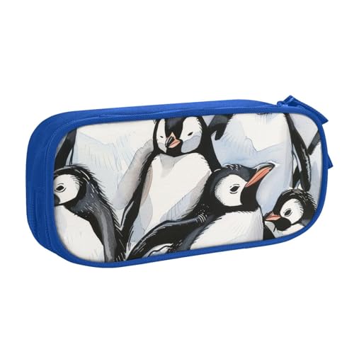 WPUTY Federmäppchen mit niedlichem Pinguin-Skizzenmotiv, großes Fassungsvermögen, schwarz, doppellagig, Schreibwaren-Organizer, Make-up-Tasche für Schule, Büro, Reisen, blau, Einheitsgröße, von WPUTY
