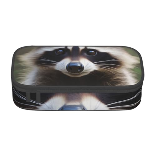 WPUTY Federmäppchen mit niedlichem Waschbär-Motiv, großes Fassungsvermögen, Stifteetui, Schreibwaren-Box, Make-up-Tasche für Büro, Reisen, Schule, Schwarz , Einheitsgröße, Schulranzen von WPUTY