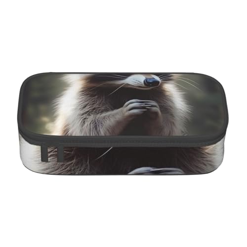 WPUTY Federmäppchen mit niedlichem Waschbär-Motiv, großes Fassungsvermögen, Stifteetui, Schreibwaren-Box, Make-up-Tasche für Büro, Reisen, Schule, Schwarz , Einheitsgröße, Schulranzen von WPUTY