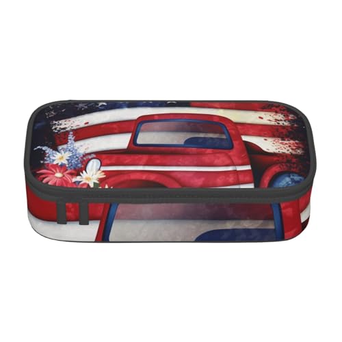 WPUTY Federmäppchen mit patriotischer US-Flagge, bedruckt, großes Fassungsvermögen, Stifteetui, Schreibwarenbox, Make-up-Tasche für Büro, Reisen, Schule, Schwarz , Einheitsgröße, Schulranzen von WPUTY