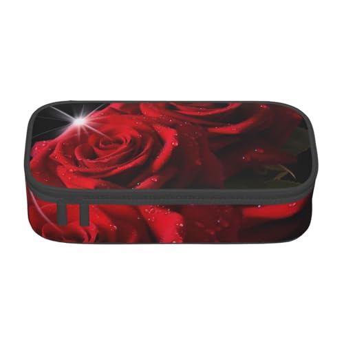 WPUTY Federmäppchen mit roten Rosen, großes Fassungsvermögen, Stifteetui, Schreibwarenbox, Make-up-Tasche für Büro, Reisen, Schule, Schwarz , Einheitsgröße, Schulranzen von WPUTY