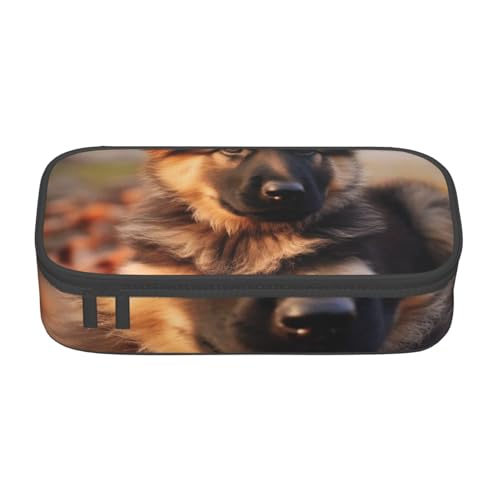 WPUTY Federmäppchen mit süßem Schäferhund, bedruckt, großes Fassungsvermögen, Stifteetui, Schreibwarenbox, Make-up-Tasche für Büro, Reisen, Schule, Schwarz , Einheitsgröße, Schulranzen von WPUTY