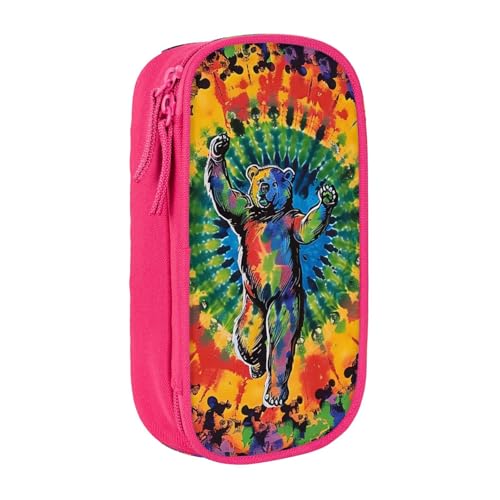 WPUTY Federmäppchen mit tanzendem Batikdruck, großes Fassungsvermögen, schwarz, doppellagig, Schreibwaren-Organizer, Kosmetik- und Make-up-Tasche für Studenten, Lehrer, Erwachsene, rose, von WPUTY
