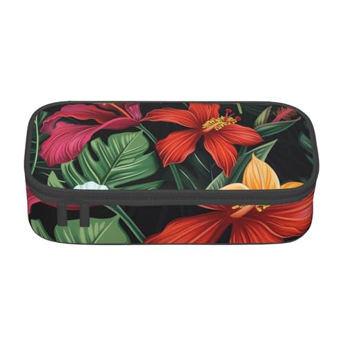 WPUTY Federmäppchen mit tropischem Blumendruck, großes Fassungsvermögen, Stifteetui, Schreibwarenbox, Make-up-Tasche für Büro, Reisen, Schule, Schwarz , Einheitsgröße, Schulranzen von WPUTY