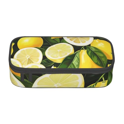 WPUTY Federmäppchen mit tropischem Zitronenmotiv, großes Fassungsvermögen, Schreibwarenbox, Make-up-Tasche für Büro, Reisen, Schule, Schwarz , Einheitsgröße, Schulranzen von WPUTY