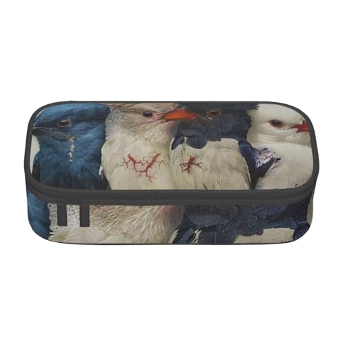 WPUTY Federmäppchen mit vier Vögeln bedruckt, großes Fassungsvermögen, Stifteetui, Schreibwarenbox, Make-up-Tasche für Büro, Reisen, Schule, Schwarz , Einheitsgröße, Schulranzen von WPUTY