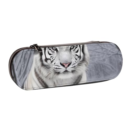 WPUTY Hartschalen-Federmäppchen, PU-Leder, Flagge, 4. Juli, wasserdicht, Stifte-Organizer für Schule, Reisen, Kosmetik und Geschenke, Weißer Tiger im Schnee, Einheitsgröße, Schulranzen von WPUTY