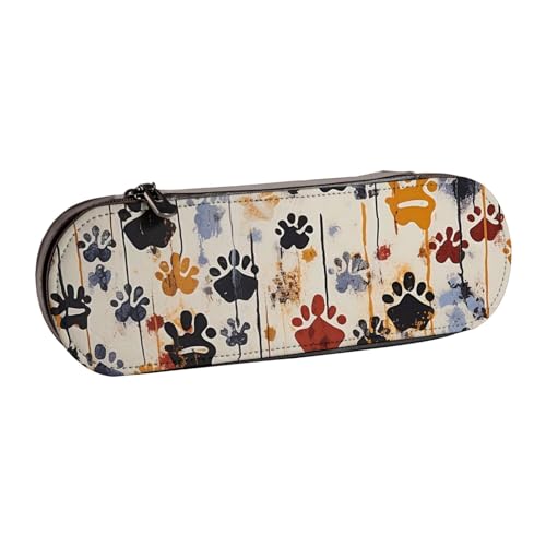 WPUTY Hartschalen-Federmäppchen aus PU-Leder, Atomsterne, Retro-Muster, wasserdicht, Stift-Organizer für Schule, Reisen, Kosmetik und Geschenke, Hundeknochen mit Pfotenabdruck., Einheitsgröße von WPUTY