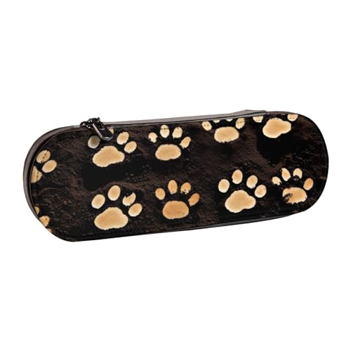 WPUTY Hartschalen-Federmäppchen aus PU-Leder, Atomsterne, Retro-Muster, wasserdicht, Stift-Organizer für Schule, Reisen, Kosmetik und Geschenke, Hundepfotenmotiv, Einheitsgröße, Schulranzen von WPUTY