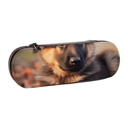 WPUTY Hartschalen-Federmäppchen aus PU-Leder, Atomsterne, Retro-Muster, wasserdicht, Stift-Organizer für Schule, Reisen, Kosmetik und Geschenke, Niedlicher Schäferhund, Einheitsgröße, Schulranzen von WPUTY