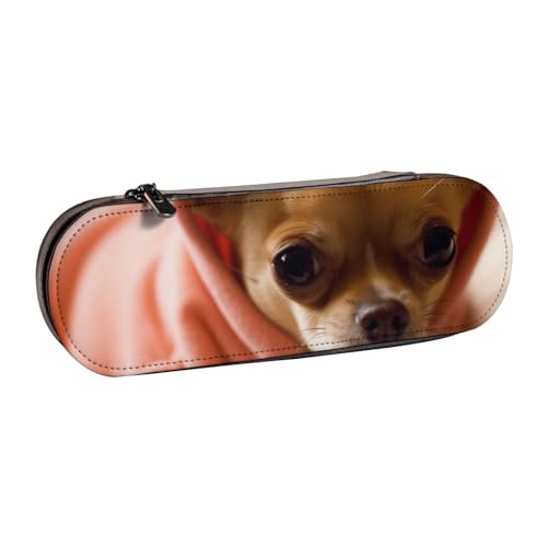 WPUTY Hartschalen-Federmäppchen aus PU-Leder, Bauernhof mit Hirsch-Aufdruck, wasserdicht, Stift-Organizer für Schule, Reisen, Kosmetik und Geschenke, Depressed Chihuahua, Einheitsgröße, Schulranzen von WPUTY