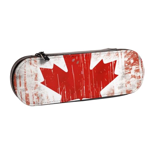 WPUTY Hartschalen-Federmäppchen aus PU-Leder, Bauernhof mit Hirsch-Aufdruck, wasserdicht, Stift-Organizer für Schule, Reisen, Kosmetik und Geschenke, Flagge Kanadas, Einheitsgröße, Schulranzen von WPUTY