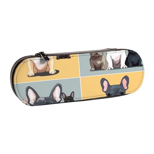WPUTY Hartschalen-Federmäppchen aus PU-Leder, Bauernhof mit Hirsch-Aufdruck, wasserdicht, Stift-Organizer für Schule, Reisen, Kosmetik und Geschenke, Französische Bulldogge, Einheitsgröße, Schulranzen von WPUTY