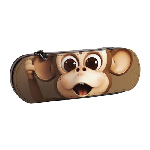 WPUTY Hartschalen-Federmäppchen aus PU-Leder, Bauernhof mit Hirsch-Aufdruck, wasserdicht, Stift-Organizer für Schule, Reisen, Kosmetik und Geschenke, Niedlicher Affe, Einheitsgröße, Schulranzen von WPUTY