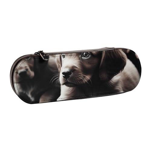 WPUTY Hartschalen-Federmäppchen aus PU-Leder, Bauernhof mit Hirsch-Aufdruck, wasserdicht, Stift-Organizer für Schule, Reisen, Kosmetik und Geschenke, Niedlicher Welpen-Hund, Einheitsgröße, Schulranzen von WPUTY