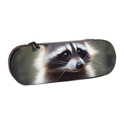 WPUTY Hartschalen-Federmäppchen aus PU-Leder, Bauernhof mit Hirsch-Aufdruck, wasserdicht, Stift-Organizer für Schule, Reisen, Kosmetik und Geschenke, Süßer Waschbär, Einheitsgröße, Schulranzen von WPUTY