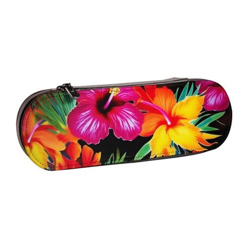 WPUTY Hartschalen-Federmäppchen aus PU-Leder, Eiscreme-Drucke, Stiftebox, wasserdicht, Stift-Organizer für Schule, Reisen, Kosmetik und Geschenke, Hawaiianische bunte Blume, Einheitsgröße, Schulranzen von WPUTY
