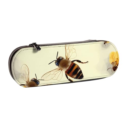 WPUTY Hartschalen-Federmäppchen aus PU-Leder, Eiscreme-Drucke, Stiftebox, wasserdicht, Stift-Organizer für Schule, Reisen, Kosmetik und Geschenke, Honigbiene, Einheitsgröße, Schulranzen von WPUTY