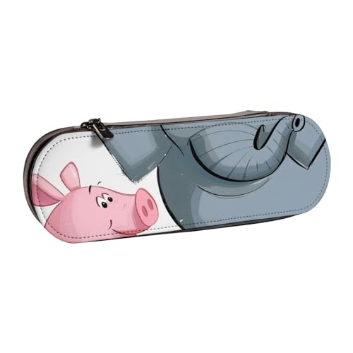 WPUTY Hartschalen-Federmäppchen aus PU-Leder, Feuerwerk-Drucke, Stiftebox, wasserdichter Stift-Organizer für Schule, Reisen, Kosmetik und Geschenke, Elefant und Schweinchen, Einheitsgröße, Schulranzen von WPUTY