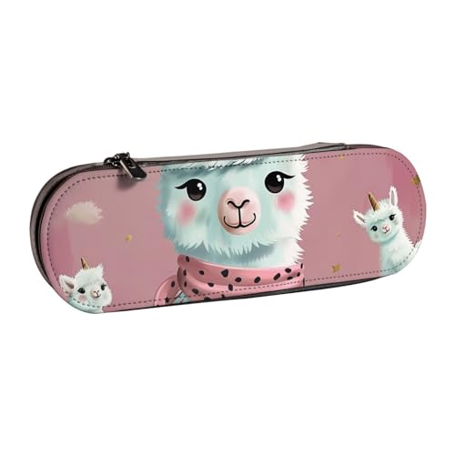 WPUTY Hartschalen-Federmäppchen aus PU-Leder, Feuerwerk-Drucke, Stiftebox, wasserdichter Stift-Organizer für Schule, Reisen, Kosmetik und Geschenke, Niedliche Lamas, Einheitsgröße, Schulranzen von WPUTY