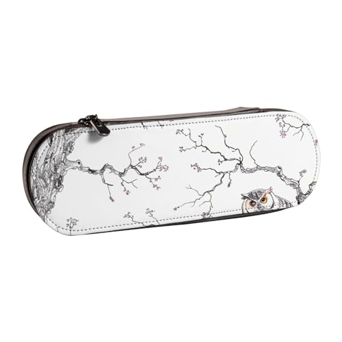 WPUTY Hartschalen-Federmäppchen aus PU-Leder, Flugzeug-Cockpit-Drucke, Stiftebox, wasserdicht, Stift-Organizer für Schule, Reisen, Kosmetik und Geschenke, Zweige mit Eulenmotiv, Einheitsgröße von WPUTY