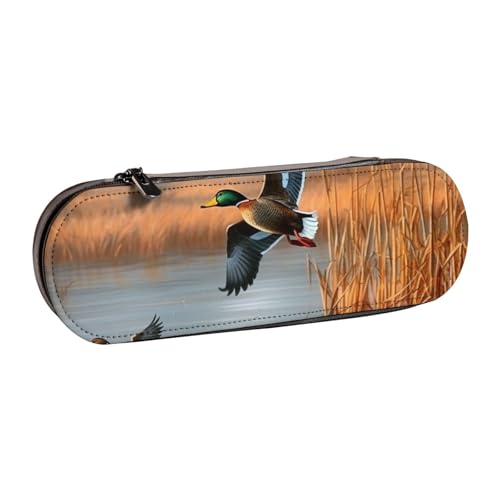 WPUTY Hartschalen-Federmäppchen aus PU-Leder, Jagd, fliegende Wildenten, wasserdicht, Stift-Organizer für Schule, Reisen, Kosmetik und Geschenke, Jagd fliegende Wildente 1, Einheitsgröße, Schulranzen von WPUTY